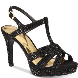 👠🖤Thalia Sodi Black Verrda 2 Embellished Platform Dress Sandals, size 7.5 (EUC)